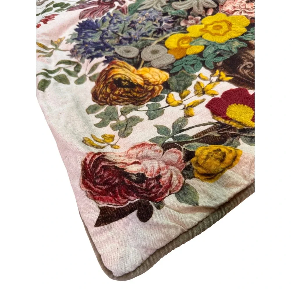 Creative Co-Op Still‎ Life Pillow Cover 24x24 Embroidered Cotton Linen Botanical